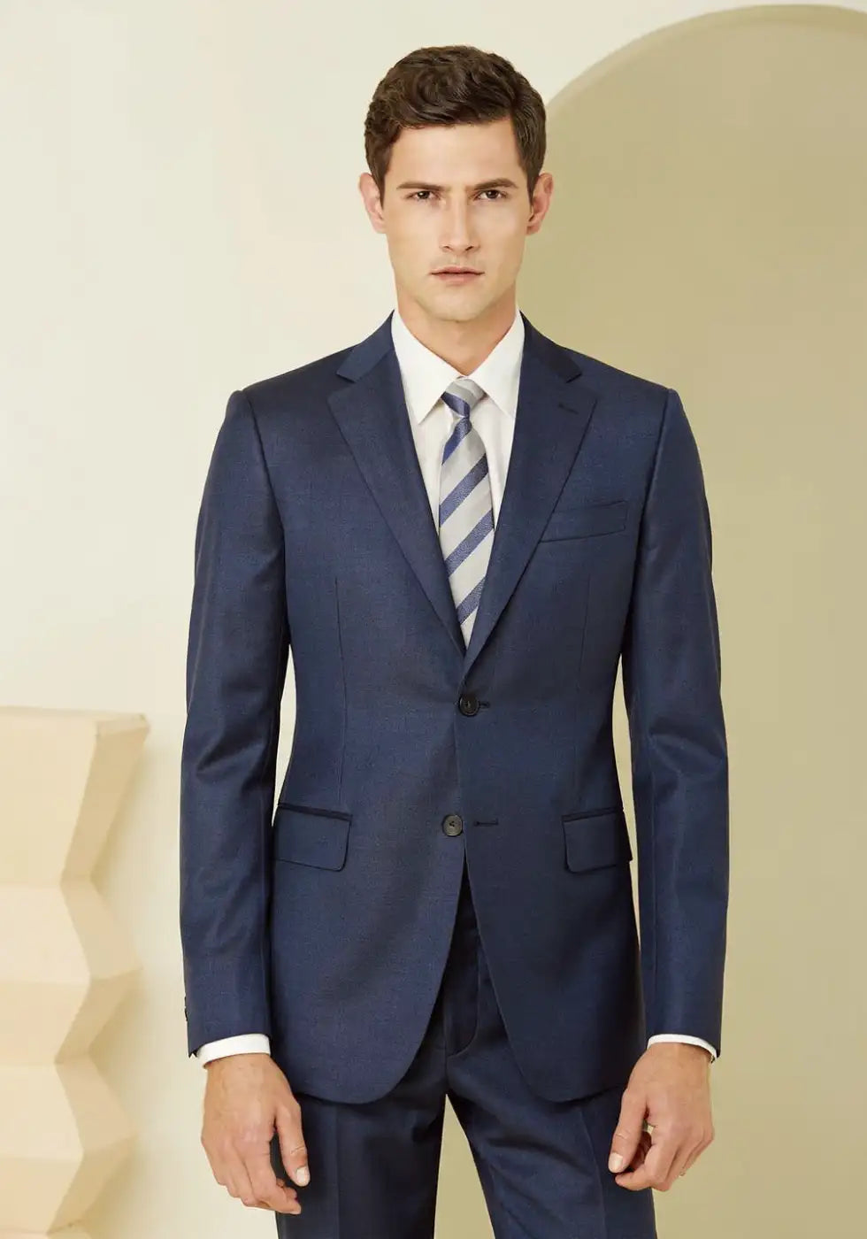 Mid Blue Textured Super 120’s Wool 2-Piece Suit – 280g Modern Tailoring