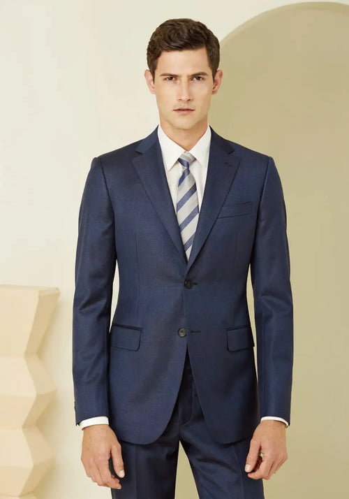 Mid Blue Textured Super 120’s Wool 2-Piece Suit – 280g Modern Tailoring